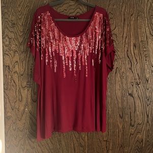 Burgundy 3X sequined top-Fancy
